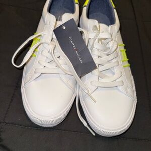 Tommy Hilfiger White and Neon Green Men's Shoes